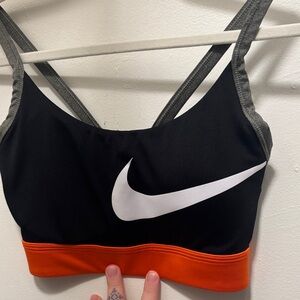 Nike Black and Orange Bra with White Logo